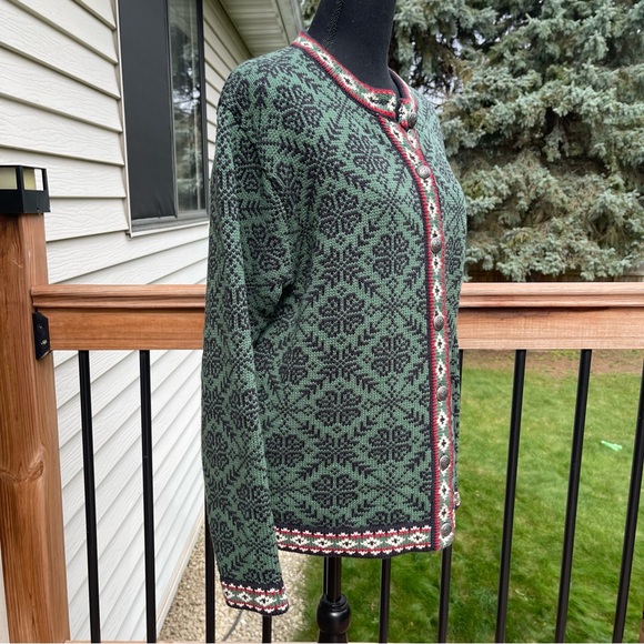 LL Bean Womens Vintage Fair Isle Cotton Nordic Cardigan Sweater Size Medium - Picture 13 of 14